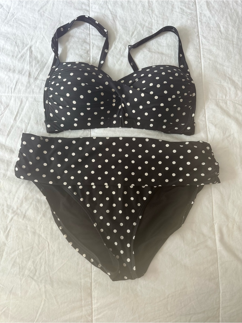 Bond-Eye Australia Black White Polka Dot Bikini Set High Waist Roll Down 10 12 L